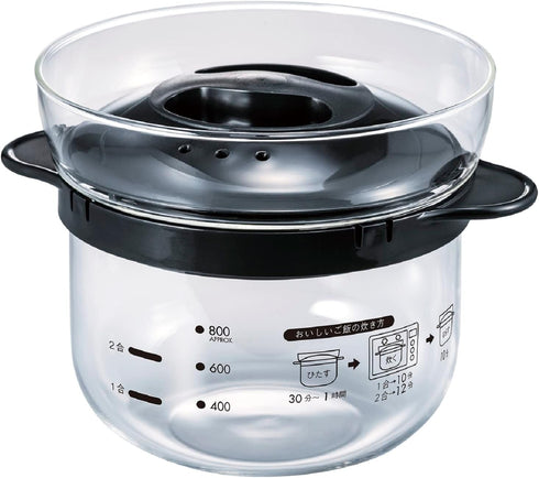 HARIO XRCN-2-B Glass Microwave Rice Pot, 1 to 2 Cups, For Microwaves,