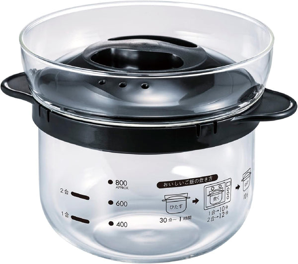 HARIO XRCN-2-B Glass Microwave Rice Pot, 1 to 2 Cups, For Microwaves,