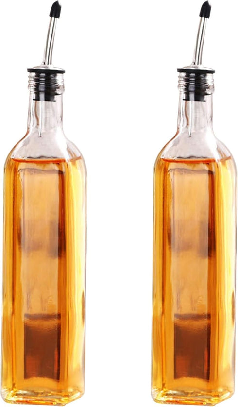 DLD 16oz Glass Olive Oil Bottle Dispenser - Oil and Vinegar Cruet with Pourers, 473ml