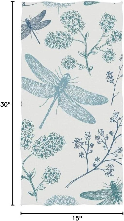 Ultra Soft Blue Dragonfly Hand Towel, Luxury Bathroom Towels, 30"x15"
