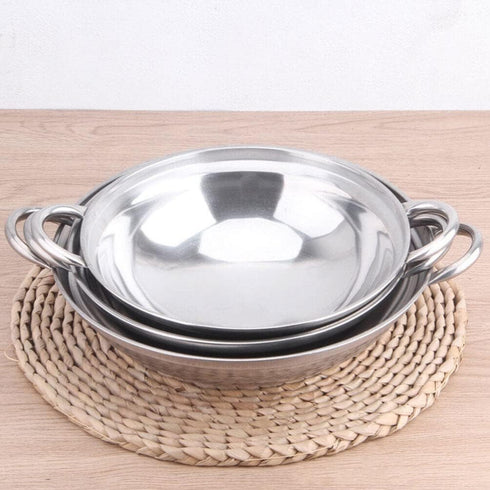 KALLORY 24cm Stainless Steel Stock Pot, Stir Fry & Wok Pan with Lid for Kitchen Cooking Hot-pot