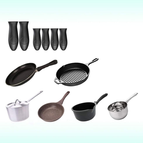 Silicone Hot Handle Holder Cover for Small Cast Iron Skillet & Griddle, 6 Pcs Black Sleeve Grip for Frying Pans &