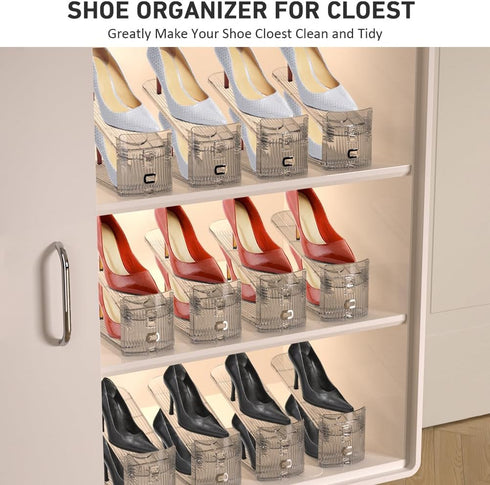 12 Pack 3.7''to 7.7'' 50%,Easy Clear Shoe Slots Organizer - Adjustable Height Shoe stackers for a pair of shoes ,Shoe