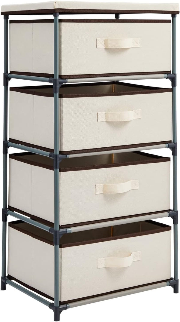 Juvale 4-Tier Tall Closet Dresser with Drawers - Small Fabric Storage Organizer for Bedroom (Beige)