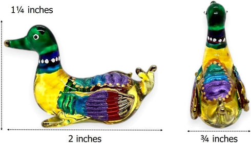 Tiny 1¾" Long Multicolor Sitting Duck Figurine - Miniature Hand Blown Painted Glass