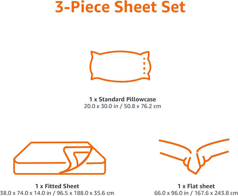 3-Piece Set 14-Inch Amazon Basics Lightweight Super Soft Easy Care Wrinkle-Free Breathable Brushed Microfiber Bed Sheet