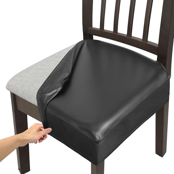 KIDOACOW Soft Leather Chair Seat Covers Dining Chairs Set of 4, Waterproof Seat