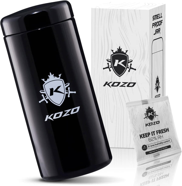 KOZO Black Glass Airtight Storage Jar with UV Protection, Humidity Pack, Large 2 oz Size (1000ml) for Spices and Herbs