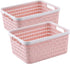 Plastic Storage Bin Baskets - Small Pink Toilet Paper Basket for Bathroom, Organizer Shower Caddy with Handles (2 Pack)