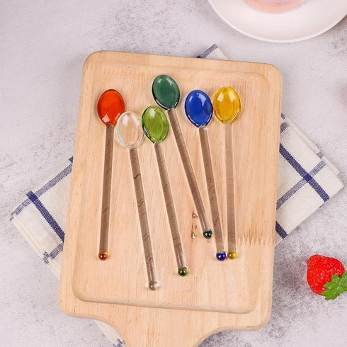 6PCS Tea Spoons, Colorful Coffeeware Long Handle Stirring Spoons, Home Kitchen Glass Spoon