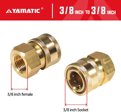 YAMATIC Pressure Washer Quick Connect, 3/8 Inch Brass Female Coupler, 3/8 Quick Connect Fitting, Rated 5000 PSI (2 PCS)