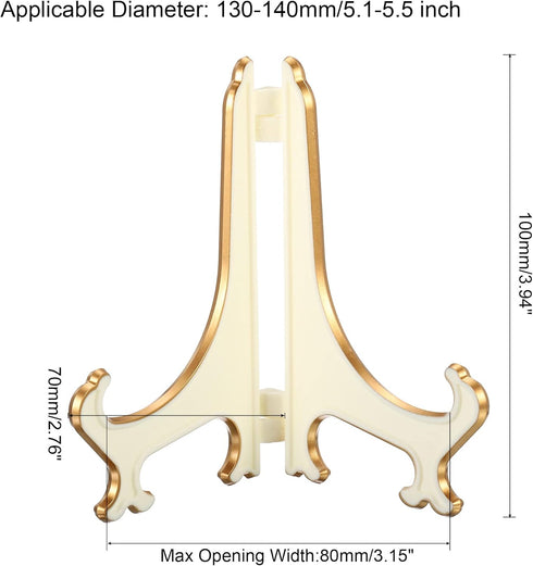 PATIKIL 4" Acrylic Decorative Plate Stand Holder, 2 Pack Table Use Foldable Picture Easel Frame Holder for Displaying Photos, Card, Canvases, White Gold