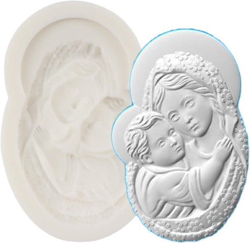 Virgin Mary Silicone Mold, Mother and Baby Fondant Molds for Cake Decoration, Cupcake Topper, Sugar Craft