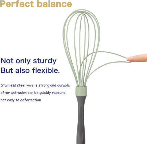 Dishwasher Safe Whisk, Professional Non-Scratch Stainless Steel & Silicone Whisk, 12-Inch, Green