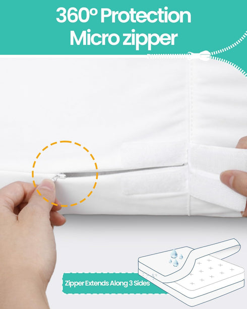 2 Pack, 9 Inch 6-Sided Premium Queen Waterproof Mattress Cover Zippered Mattress Protector, Deep, Mattress Encasement