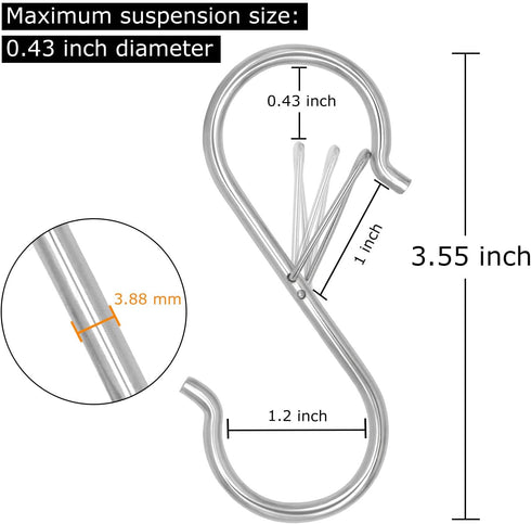 32 Pack S Hooks for Hanging - 3.5 inch Heavy Duty Metal S Shaped Hooks for Plants, Clothes, Kitchen Utensils