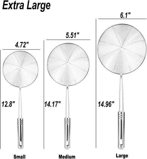Enhanced Version Stainless Steel Spider Strainer Skimmer Ladle, Set of 3 Sizes Kitchen Strainer Spoon for Cooking and Frying, Pasta Strainer, Food Preparation-32.5cm, 36cm, 38cm by Fancymay