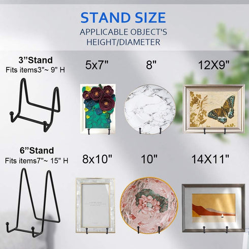 Iron Easel Stand Plate Holder Display Stand for Pictures, Photo, Decorative Plate, Dish, Tabletop Art - 3 Inch - Black