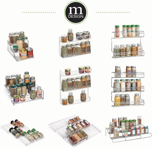 3 mDesign Expandable Plastic Deluxe Spice Rack, Drawer Organizer for Kitchen Cabinet Drawers, Tier Slanted for Spice
