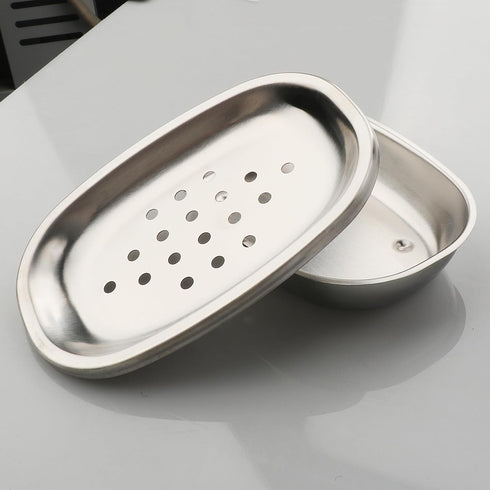 Miruchertter Countertop Stainless Steel Soap Dish with Double Layer Draining for Bathroom, Chrome Brushed Nickel Soap