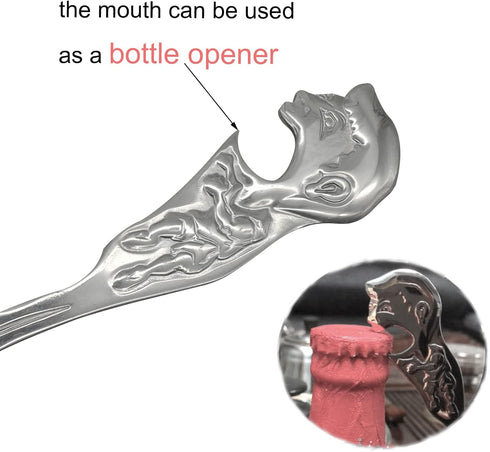 2Pcs Cereal Spoon 18/10 Stainless Steel Soup Spoon with Soccer Shape Embossed, 6.69inch Service Spoon and Bottle Opener