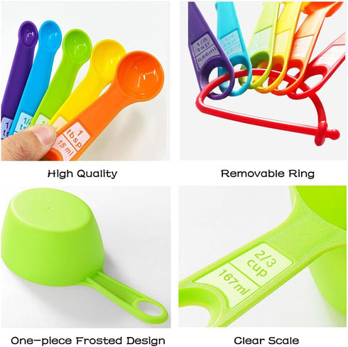 12 Piece Measuring Cups and Spoons Set, Colored Kitchen Measure Tools, Durable Nesting for Dry and Liquid