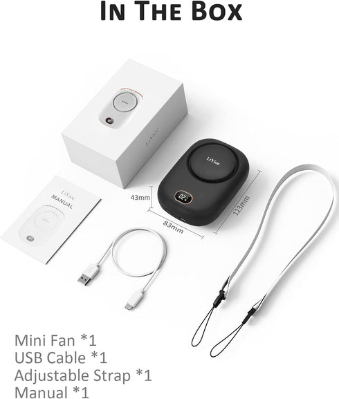 Mini Handheld Fan, Portable USB Rechargeable Fan with Strong Airflow, LED Smart Display, 3 Speed Adjustable (Dark Black)