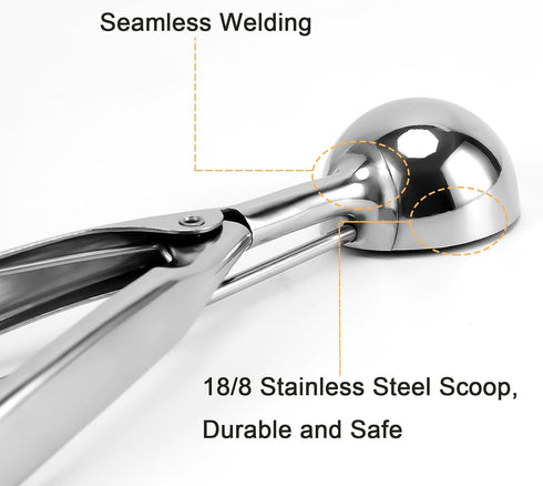 5.4 2.7 OZ, 2.5 inch/ 63MM 18/8 Large Cookie Scoop, Tbsp/ Ball, Stainless Steel Ice Cream Scoop, Cupcake Scoop