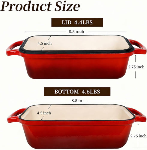 FUNKYLEE 2-in-1 8.5x4.5, Set 2, Enameled Cast Iron Bread Pan with Lid, Loaf Pan for Baking Bread Professional Sourdough