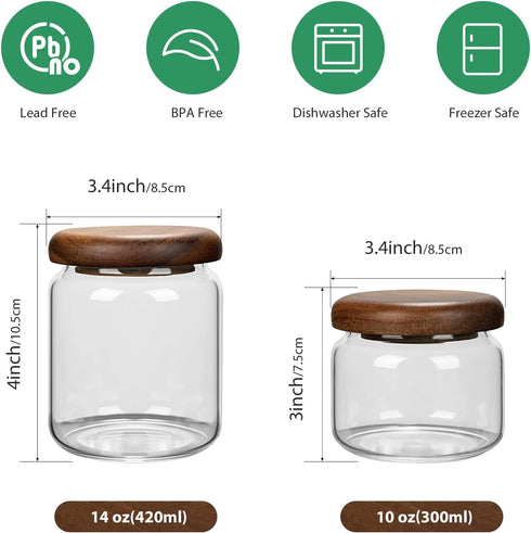 1 PC Small Glass Storage Jars with Airtight Lids, 10 fl oz (300ml) coffee container with Wooden Lid, Glass Pantry Canister for Beans, Rice, Sugar and etc (1PC-10 fl oz/300ml) by Piconesper