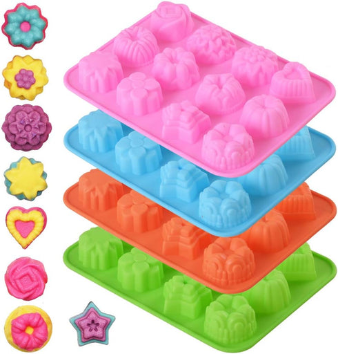 Newk Flower Heart Shape Chocolate Silicone Mold, 4 Packs 12 Cavity Candy Baking Mold for Parties, Festival and DIY