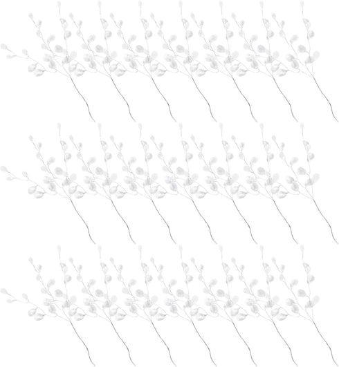 Kisangel White Artificial Flowers, 50Pcs Stem with Crystal Acrylic Bead Drop for Wedding Party Decoration
