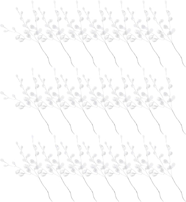 Kisangel White Artificial Flowers, 50Pcs Stem with Crystal Acrylic Bead Drop for Wedding Party Decoration