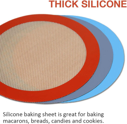 Set of 3 Reusable 8 Inch Round Silicone Baking Mats, Silicone Mat for Cake, Pizza, Pie, Bread, Macaron (Red, Blue, Grey)