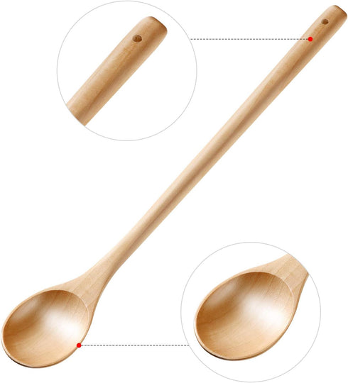 4 Pieces Wood Mixing Spoon Set, Long Handle Wooden Spoons for Kitchen Stirring, 13 Inches