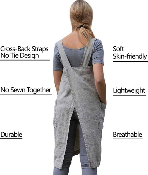 VLZUFE Cotton Linen Apron for Women, Cross Back Pinafore Dress for Cooking and Gardening