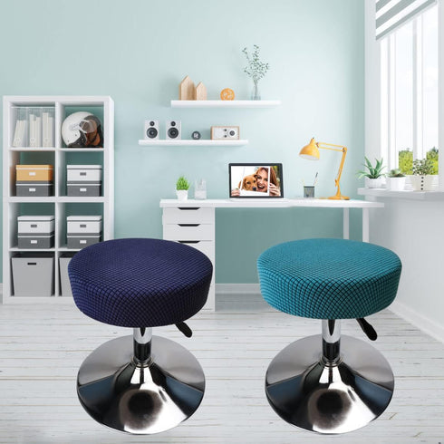 Round Stool Cover 12-16 Inch, Luxurious Stretchable Fabric Bar Stool Covers, Washable and Dustproof (2Pcs Peacock Blue)