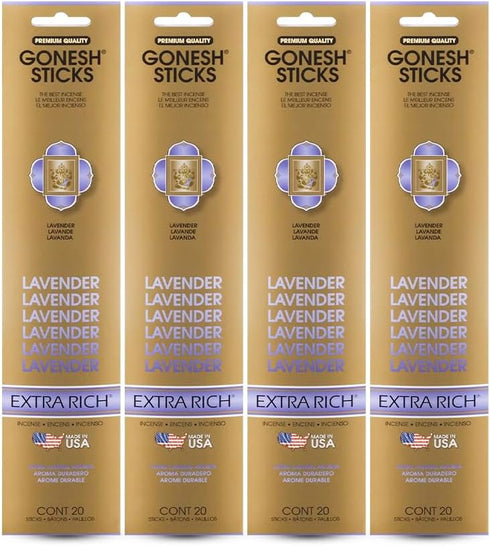 Gonesh Extra Rich Scented Incense Sticks, Non-Toxic 10” Slow Burn Aromatic Sticks, Lavender, 80 Pack