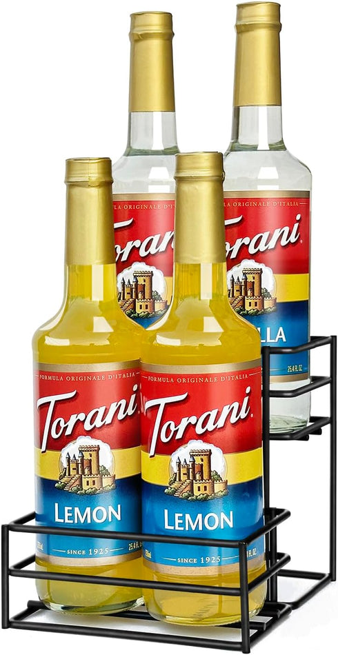 Coffee Syrup Organizer Rack (4 Bottle Capacity) for Kitchen, Small Wine Rack for Bar, Storage for Syrup, Wine, Dressing