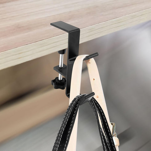 Desk Mount Bag Holder Hook Clamp-On Backpack Hanger Portable Desk Mount Headphones Holder Reduce Desk Clutter for Table Desk, Under Counter (Black)