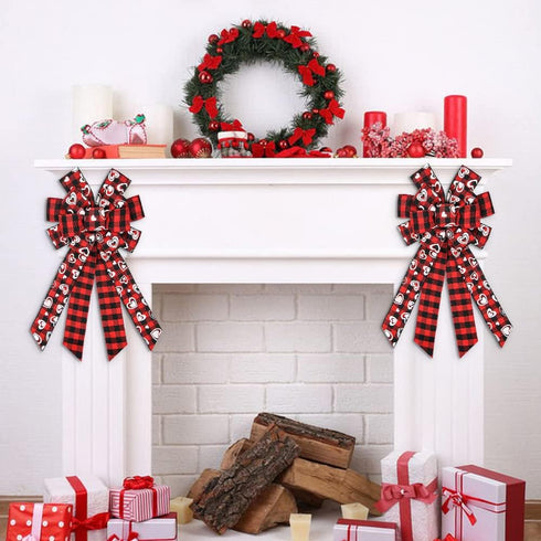 Hying Large Valentines Wreath Bow, Black Red Buffalo Plaid Bows for Holiday Hearts, Burlap Tree Topper for Front Door