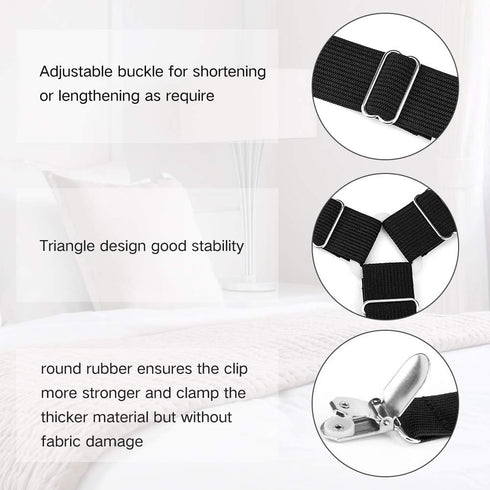 Foloda 4 pcs Adjustable Bed Sheet Holders - Fitted Sheet Holder Clips Fasteners for Mattress Corners, Keep Sheet Firm