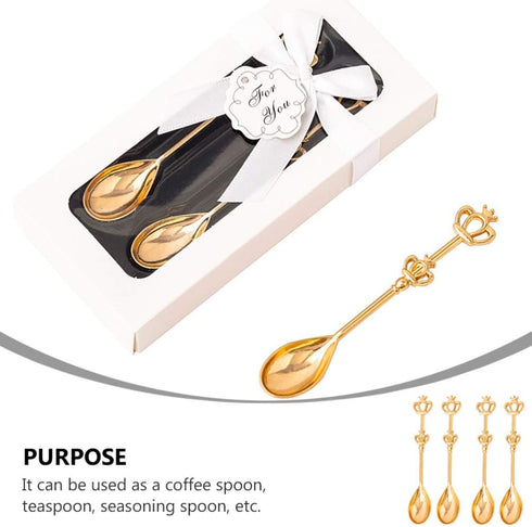 ABOOFAN 8PCS Stainless Steel Golden Coffee Cake Spoons, Small Teaspoon for Ice-Cream, Soup