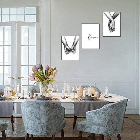 16"x20" Love and Hand in Hand Wall Art Canvas Print Poster, Set of 3 Unframed Black and White Couples Sketch Decor