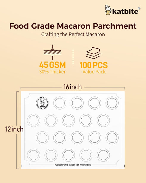Katbite 100 Macaron Parchment Sheets Template Baking, Cookie Parchment, Printed Circle Baking Stencil for Macaron Cookie, 12x16 In, Non-Stick & Heavy Duty, Pre-cut Paper for Chicken Pizza French Fry by katbite