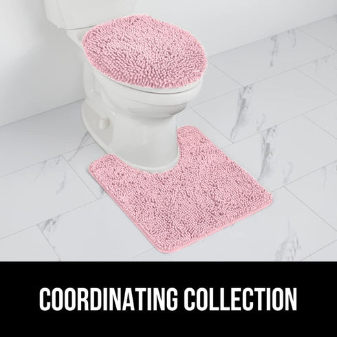 GORILLA GRIP Soft Chenille Bathroom Toilet Lid Cover - Machine Washable, Light Pink, Fits Most Lids, 19.5x18.5
