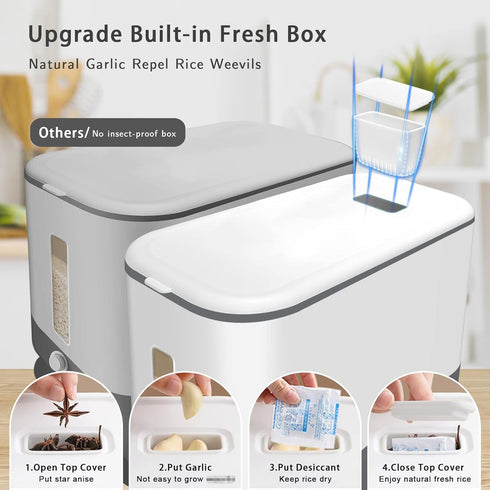 22-25 Lbs Lenwi Rice Dispenser, Large Cereal Dry Food Storage Containers with Measuring Cup,BPA-Free Household