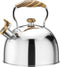 Whistling Tea Kettle Stovetop, Food Grade Stainless Steel Teapot with Wood Pattern Handle, 2.5 Liter Silver