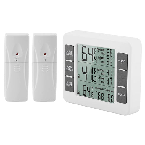 Refrigerator Thermometer - LCD Digital Temperature Meter with Audible Alarm and Max/Min Record Function