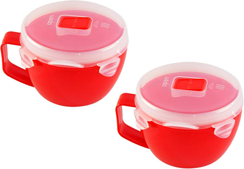 Home-X Microwave Soup Mugs with Lid - Set of 2, 32oz Capacity, BPA Free, Dishwasher Safe, Red